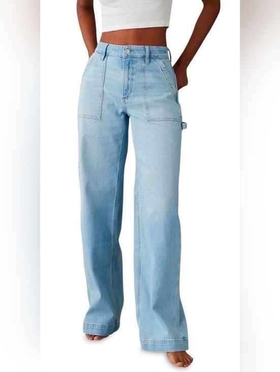 American Eagle Outfitters Denim - American Eagle Super High Rise Light Wash Blue Baggy Wide-Leg Cargo Jeans